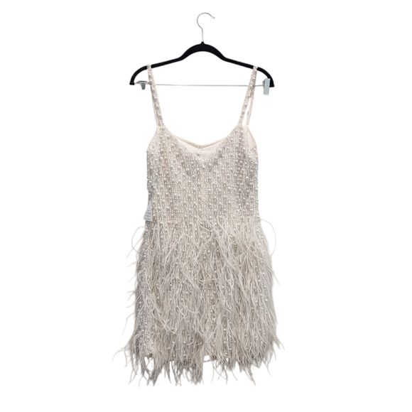 NWT Nadine Merabi Carrie Ivory White Beaded Feather Cocktail Dress Size 8/M - Picture 8 of 16